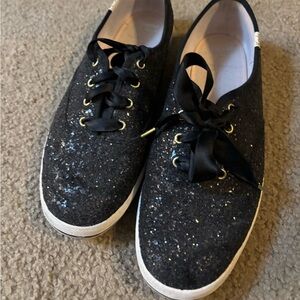 kate spade Black Glitter Satin-Lace Women's Sneakers